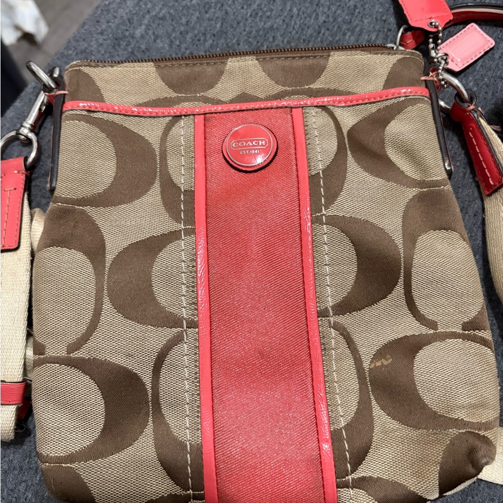 Coach Tan and Peach Crossbody Bag